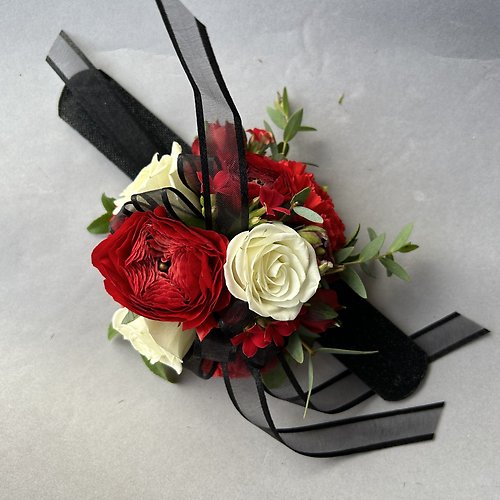 Red and White Wrist Corsage