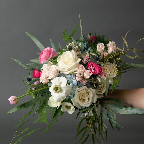 Pink, Blue, and White Bridal Bouquet