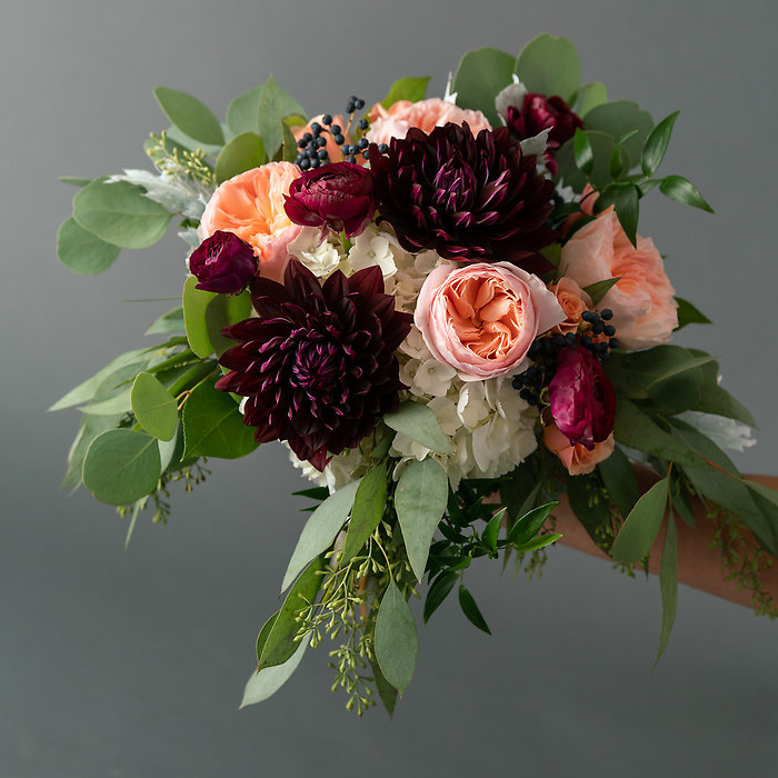 Burgundy and Peach Bridal Bouquet