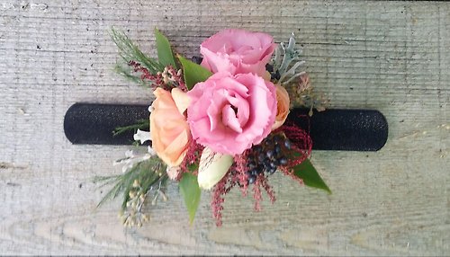 Pink and Peach Garden Blooms Wrist Corsage