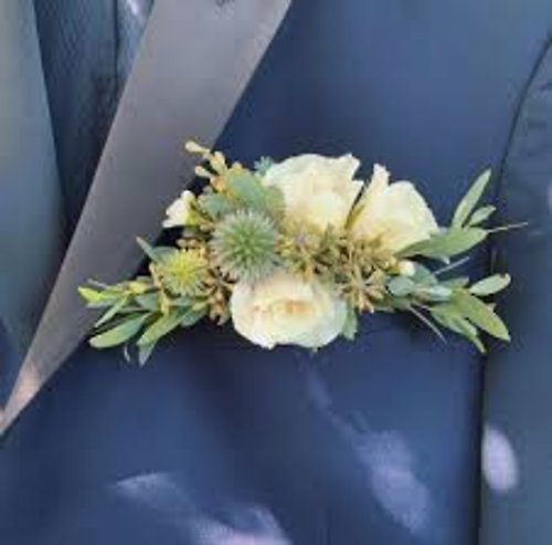 White Pocket Square Boutonniere