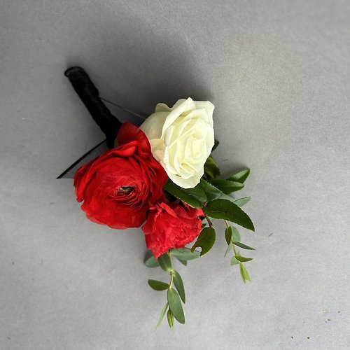 Red and White Boutonniere