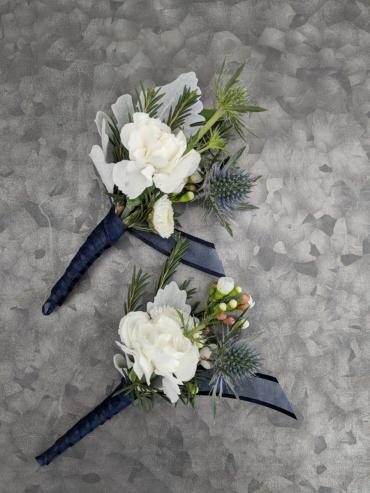 Navy Blue and White Boutonniere