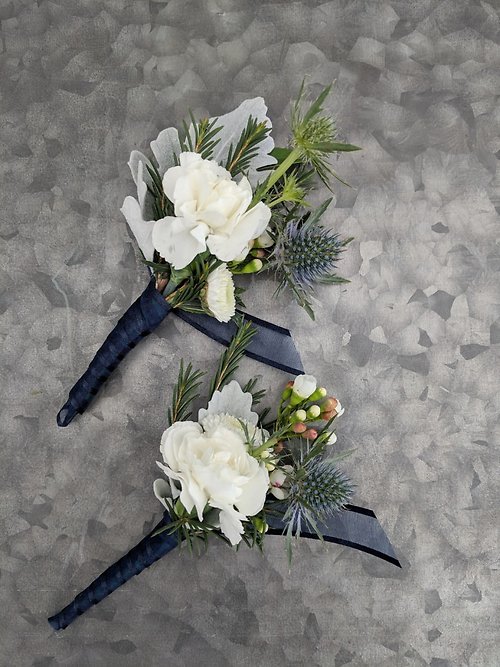 Navy Blue and White Boutonniere